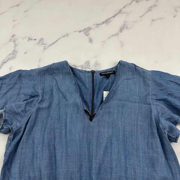 Banana Republic Womens Chambray Romper Shorts Size 12 New Blue Flutter Sleeve - Picture 2 of 11